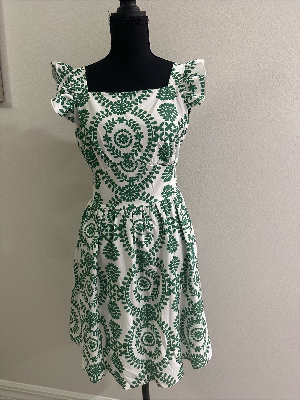 SHEIN White & Green Floral Fit and Flare Mini Dress